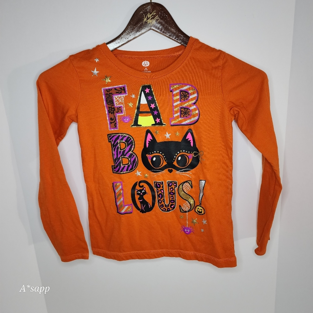 FAB-BOO-LOUS HALLOWEEN Shirt 👻▪︎7/8-M youth size ▪︎long sleeve ▪︎Orange-Black